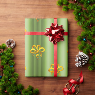 Papier Cadeau Gold Bows on Green Christmas