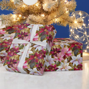 Papier Cadeau Gold Burgundy Bronze rose Rouge blanc Poinsettia