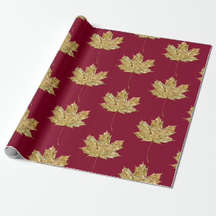 Papier Cadeau Gold Burgundy MAPLE FEAF Anniversaire Mariage