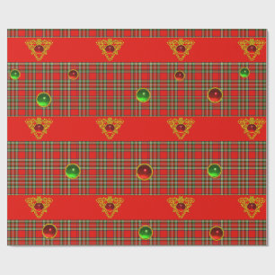 PAPIER CADEAU GOLD CELTIC COEUR, GEMS, ROUGE VERT ÉCOSSAIS TARTA