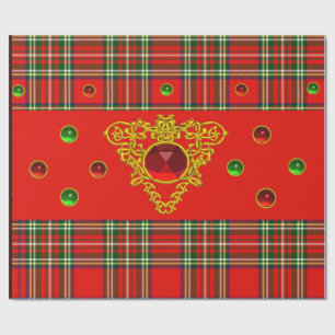 PAPIER CADEAU GOLD CELTIC COEUR, RUBY, ROUGE VERT ÉCOSSE TARTAN