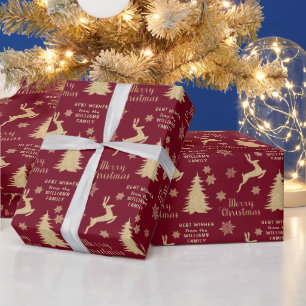 Papier Cadeau Gold Christmas Tree Reindeer Personnalisé