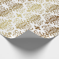 Gold Damask White Script élégant