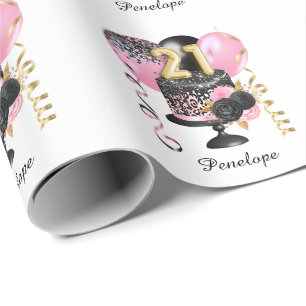 Papier Cadeau Gold et Black Cake 21e anniversaire Nom