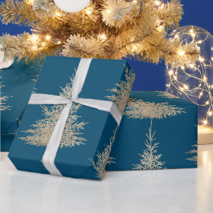 Papier Cadeau Gold et bleu à feuillage persistant arbre élégant 