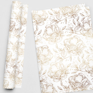 Papier Cadeau Gold Faux Elégant Main tiré Flore Cadeau Mariage