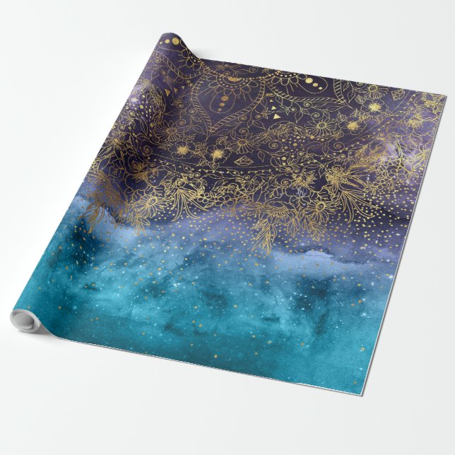 Papier Cadeau Gold floral mandala and confeti image (Déroulé)