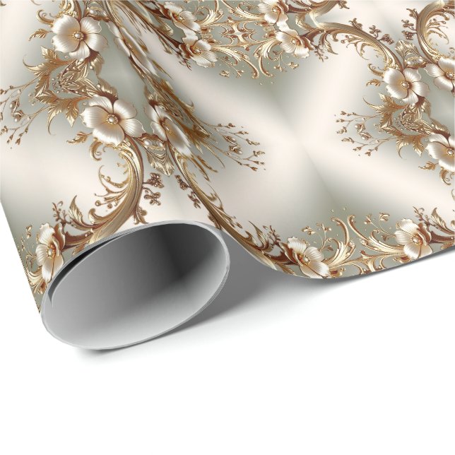 Papier Cadeau Gold Floral Wrapping Paper (Coin rond)