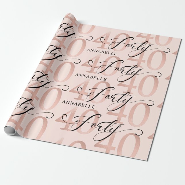 Papier Cadeau Gold Foil Rose 40e anniversaire (Déroulé)