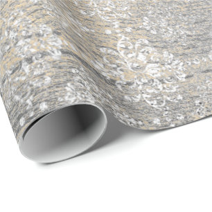 Papier Cadeau Gold Foxier Damask Argent Gris Bois Shabby Russe