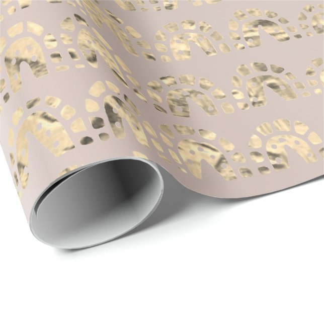 Papier Cadeau Gold Foxier Oriental Indian Metallic Pearly Blush (Coin rond)