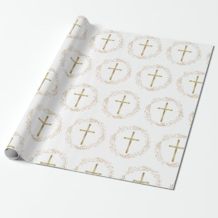 Papier Cadeau Gold Garland ChristianCross papier d'emballage