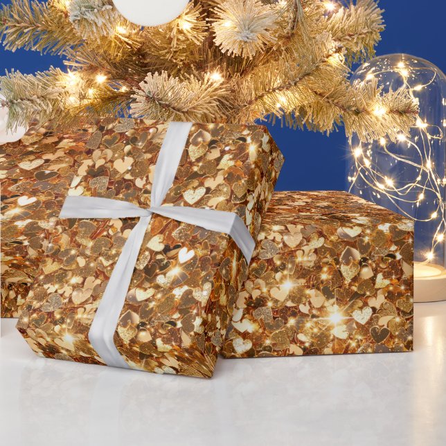 Papier Cadeau Gold Glam Sparkle Hearts (Vacances)