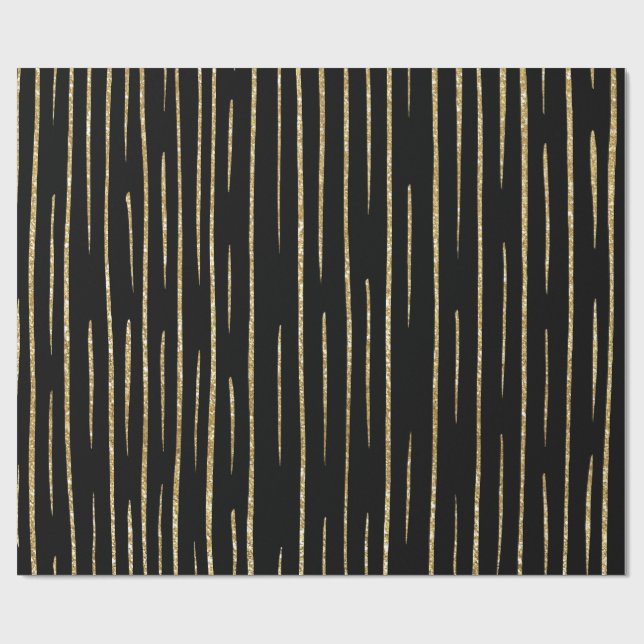 Papier Cadeau Gold glitter and black stripes birthday  (Plat)