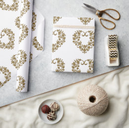 Papier Cadeau Gold Glitter Flourish Valentine