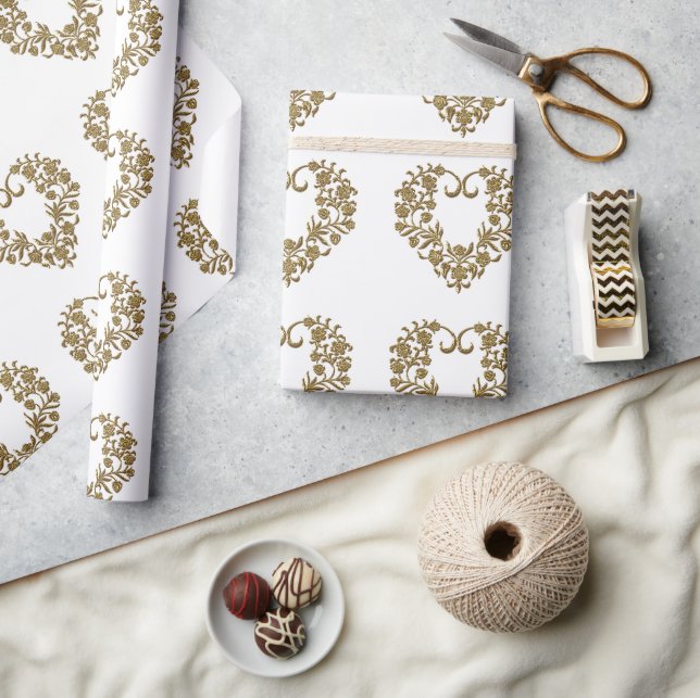 Papier Cadeau Gold Glitter Flourish Valentine (Artisanat)