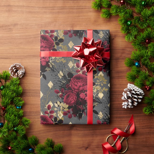 Papier Cadeau Gold Gothique Grunge modèle floral de Noël (Cadeau de vacances)