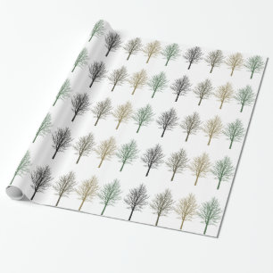 Papier Cadeau Gold Green Arbres Brown Anniversaire