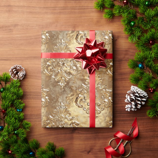 Papier Cadeau Gold Holiday Christmas Metallic Damask Elegant (Cadeau de vacances)