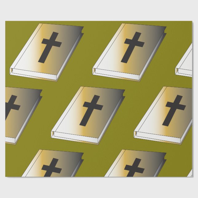 Papier Cadeau Gold Holy Bible with Black Cross Religious (Plat)