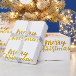 Papier Cadeau Gold Joyeux script de Noël Calligraphie sur blanc