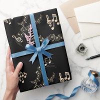 Gold Music Notes sur Black Medium