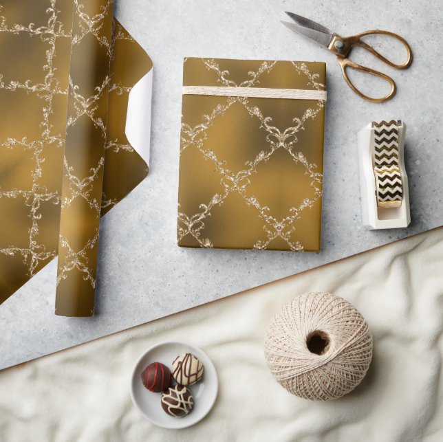 Papier Cadeau Gold Noël Vacances Metallic Damask Cadeau (Artisanat)