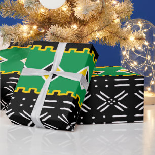 Papier Cadeau Gold Noir Et Motif Tribal Vert