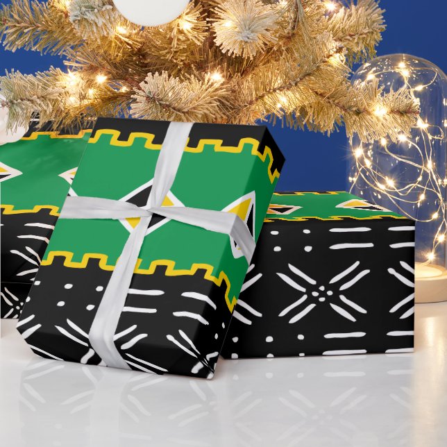 Papier Cadeau Gold Noir Et Motif Tribal Vert (Vacances)