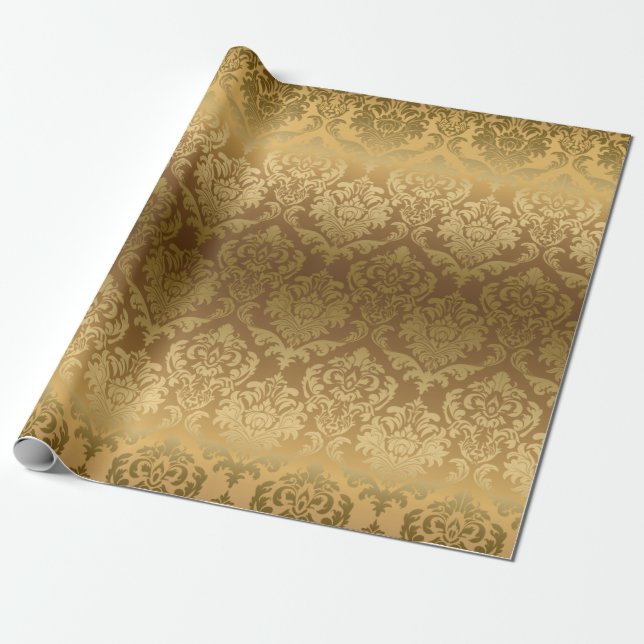 Papier Cadeau Gold On or floral damas motif (Déroulé)