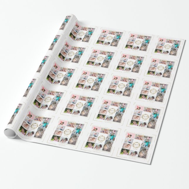 Papier Cadeau Gold Parties scintillant Famille Photo Collage Joy (Déroulé)