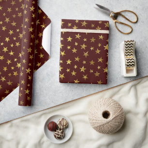 Papier Cadeau Gold Parties scintillant Stars Red Holiday