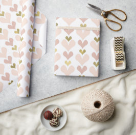 Papier Cadeau Gold Pink Hearts Valentine's Day Wrapping Papier