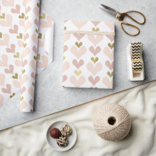 Papier Cadeau Gold Pink Hearts Valentine's Day Wrapping Papier