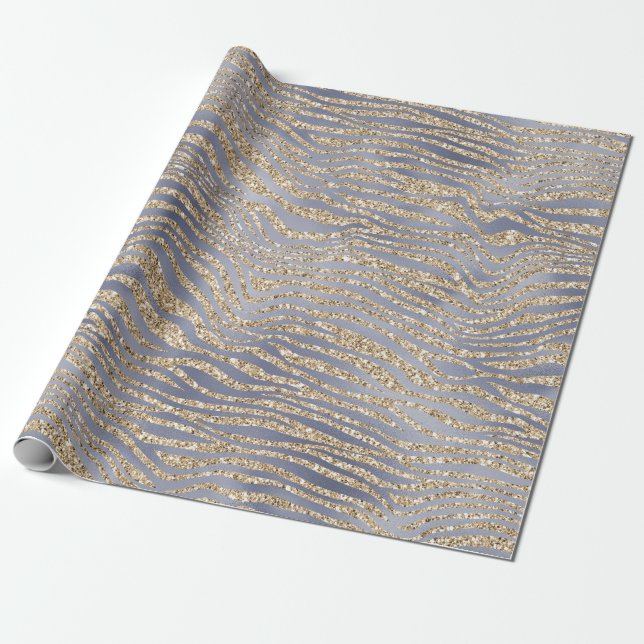 Papier Cadeau Gold Purple Luxe Parties scintillant Zebra Peace C (Déroulé)