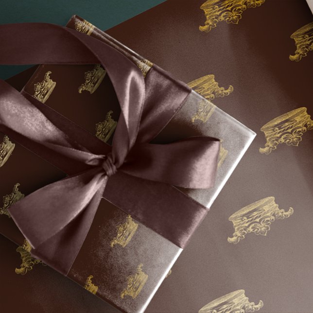 Papier Cadeau Gold Royal Damask Bronze King Crown Heraldique (Gold Royal Damask Bronze King Crown Heraldic Wrapping Paper)