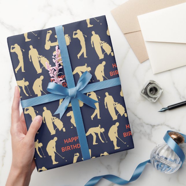 Papier Cadeau Gold Silhouette Golfer Images Anniversaire (Cadeaux)