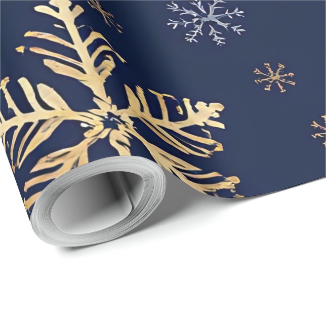 Papier Cadeau Gold Snowflake Pattern Wrapping Paper (Coin rond)