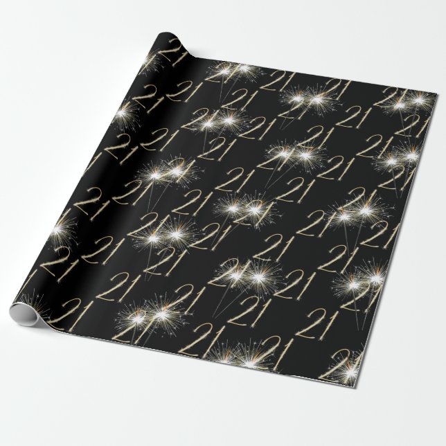 Papier Cadeau Gold Sparklers pour 21e anniversaire (Déroulé)