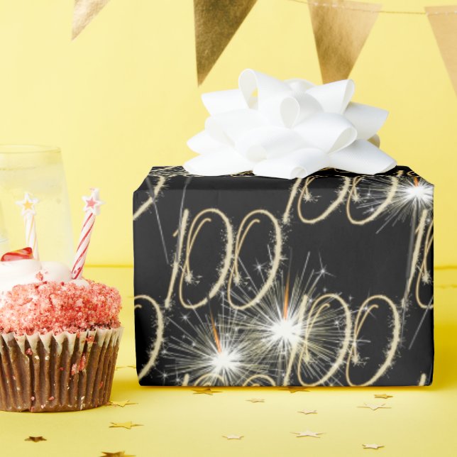 Papier Cadeau Gold Sparklers pour le 100e anniversaire (Fête d'anniversaire)
