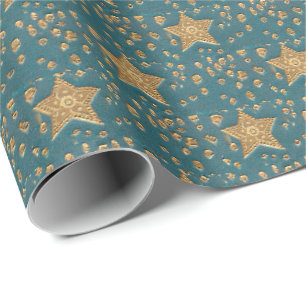 Papier Cadeau Gold Stars sur Blue Night Sky Motif Élégant