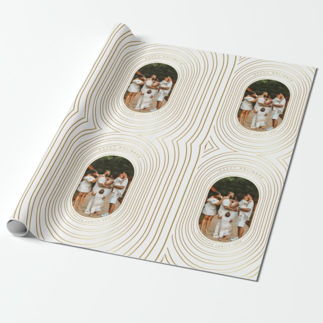 Papier Cadeau Gold White Photo Famille (Déroulé)