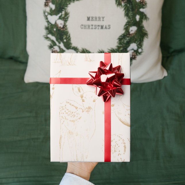 Papier Cadeau Gold Winter Deer Seamless Motif Noël (Créateur téléchargé)