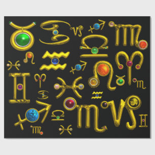 PAPIER CADEAU GOLD ZODIAC BIJOUX D'ANNIVERSAIRE, PIERRES À JEUX,