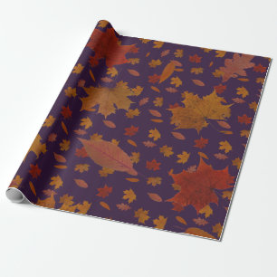 Papier Cadeau Golden Autumn Leaves on Blue Custom Color