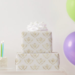 Papier Cadeau Golden Bumble Bee avec un Motif de la Couronne