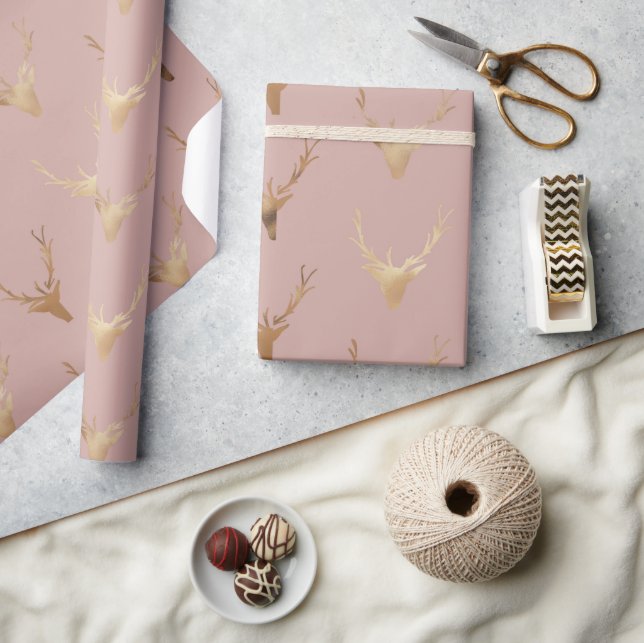 Papier Cadeau Golden Cher Head Blush Rose Holiday (Artisanat)
