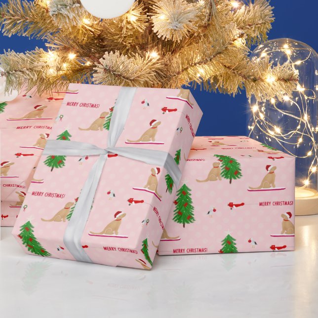 Papier Cadeau Golden Christmas Beach Day Pink envelopper cadeau (Vacances)