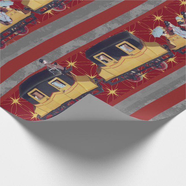 Papier Cadeau Golden Christmas Train Stripes Bourgogne Grey (Coin)
