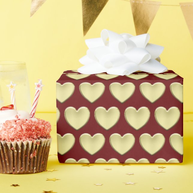 Papier Cadeau Golden Hearts Love Wrapper Papier (Fête d'anniversaire)
